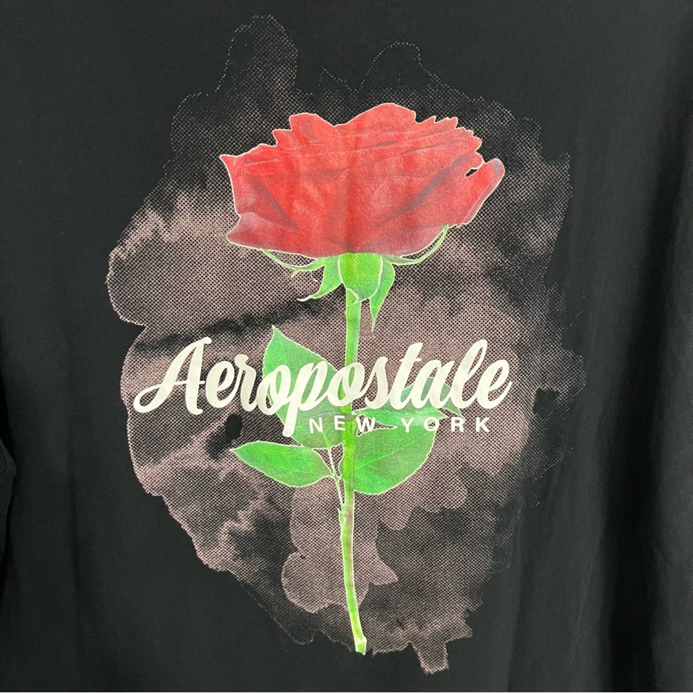 Aeropostale Shirt Adult Black Casual Flower Cotton Spell Out Logo Mens Size XL - Picture 3 of 10